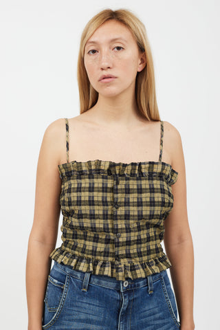 Ganni Green 
Black Gingham Ruffle Tank Top