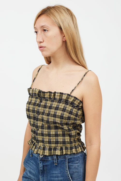 Ganni Green 
Black Gingham Ruffle Tank Top