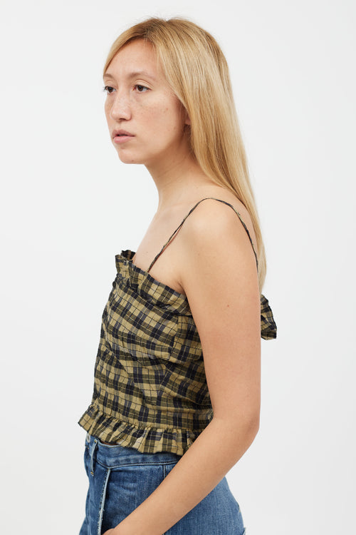 Ganni Green 
Black Gingham Ruffle Tank Top