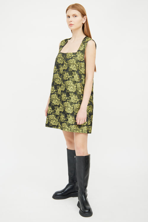 Ganni Green Floral Jacquard Mini Dress