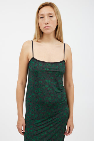 Ganni Black 
Green Floral Dress