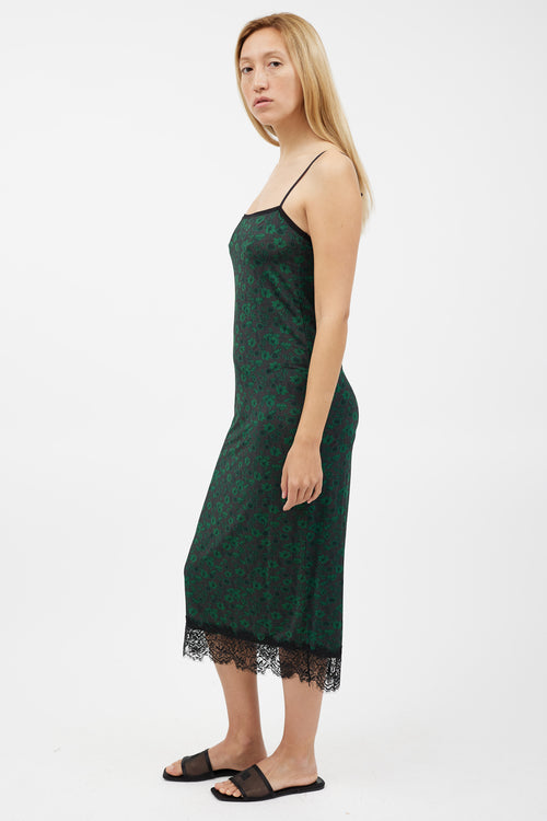 Ganni Black 
Green Floral Dress