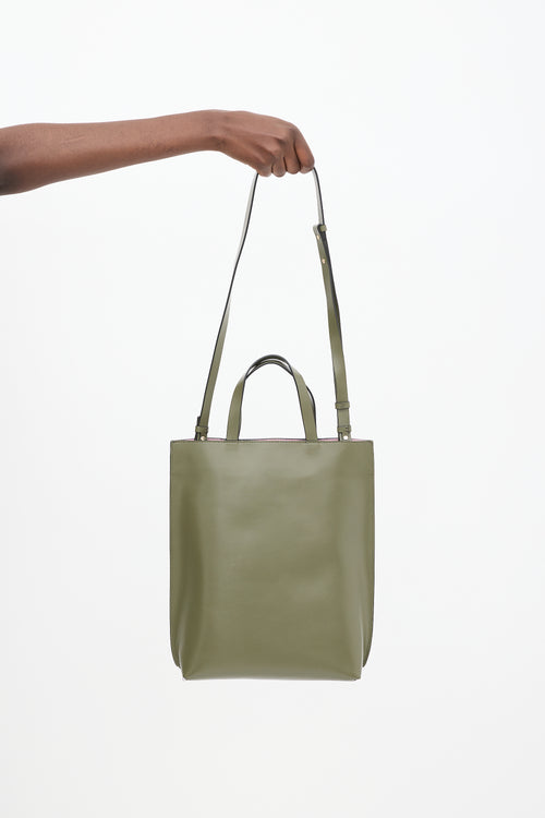 Ganni Green Leather Banner Logo Tote Bag