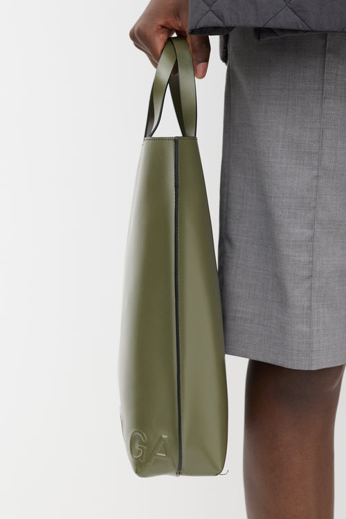 Ganni Green Leather Banner Logo Tote Bag