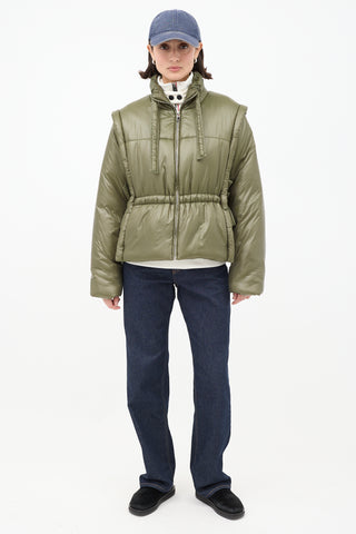 Ganni Green Tie Puffer Jacket