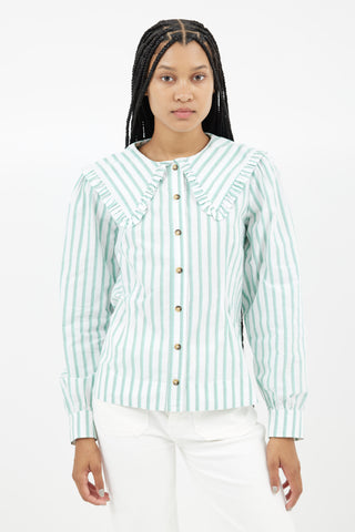 Ganni Green 
White Stripes Shirt