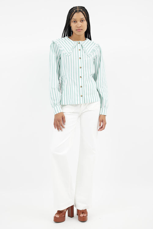 Ganni Green 
White Stripes Shirt