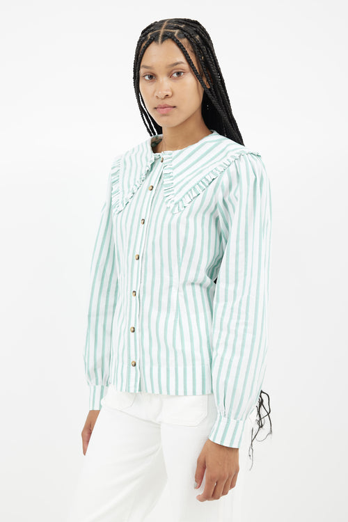 Ganni Green 
White Stripes Shirt