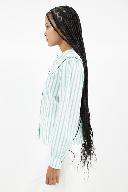 Ganni Green 
White Stripes Shirt