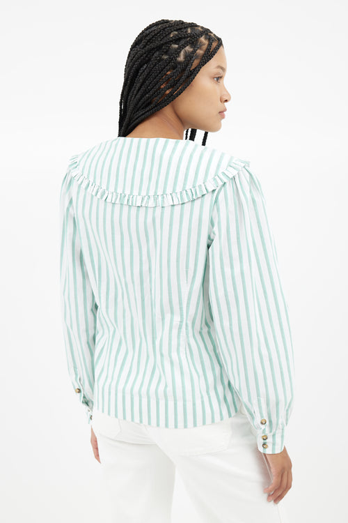 Ganni Green 
White Stripes Shirt