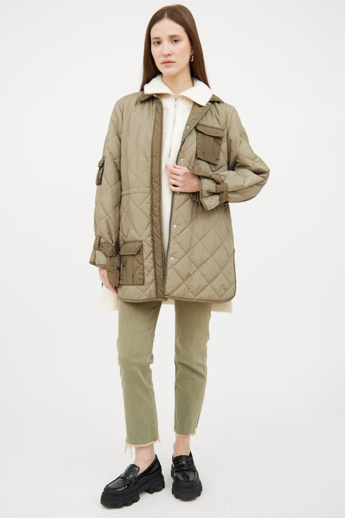 Ganni Green Nylon Quilted Jacket