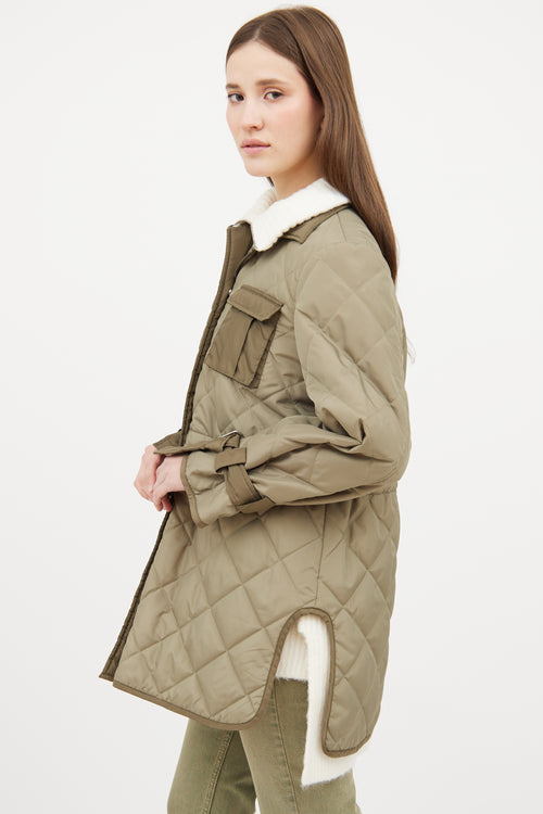 Ganni Green Nylon Quilted Jacket