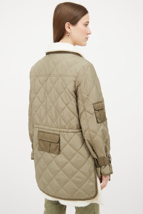 Ganni Green Nylon Quilted Jacket