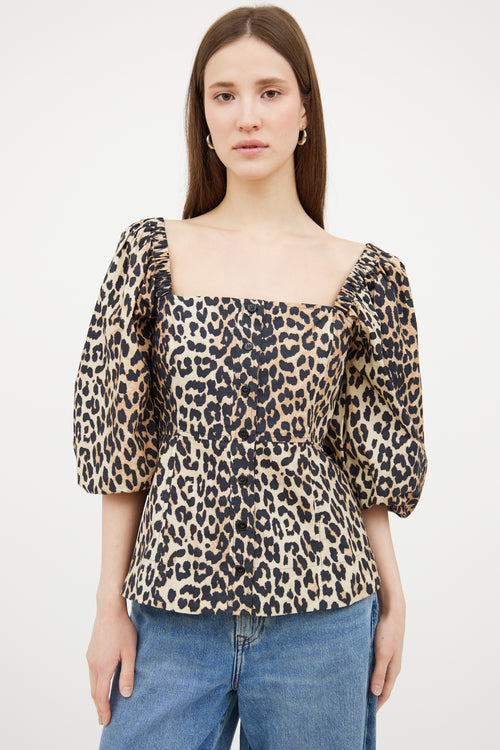 Ganni Brown 
Black Patterned Top