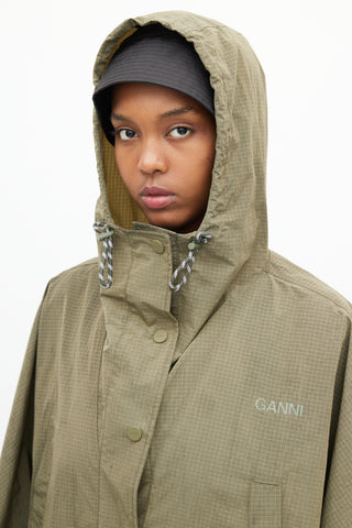 Ganni Khaki Green Ripstop Rain Cape