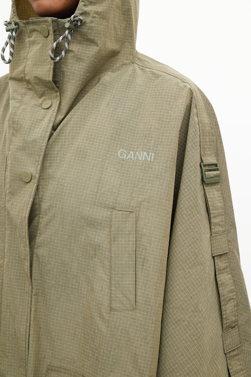 Ganni Khaki Green Ripstop Rain Cape