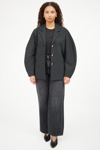 Ganni Black Pinstripe Blazer