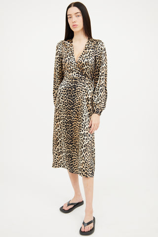 Ganni Brown 
Black Print Wrap Dress