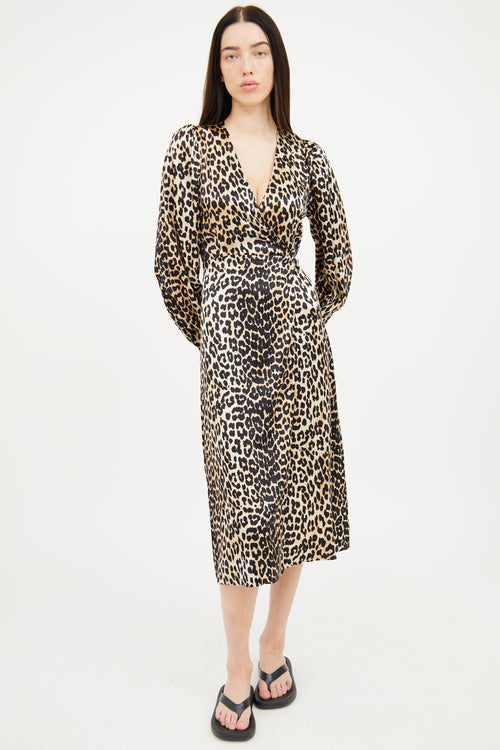 Ganni Brown 
Black Print Wrap Dress