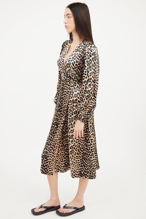 Ganni Brown 
Black Print Wrap Dress