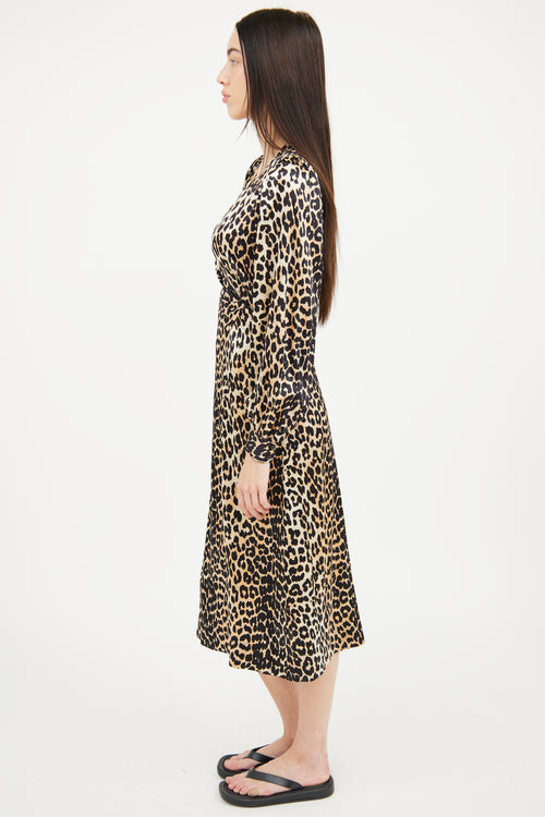 Ganni Brown 
Black Print Wrap Dress