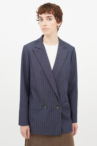 Ganni Navy 
Beige Striped Blazer