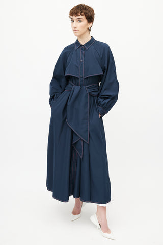 Ganni Navy 
Pink Nylon Trench Coat