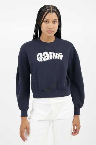 Ganni Navy 
White Logo Sweatshirt