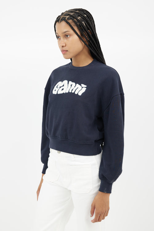 Ganni Navy 
White Logo Sweatshirt