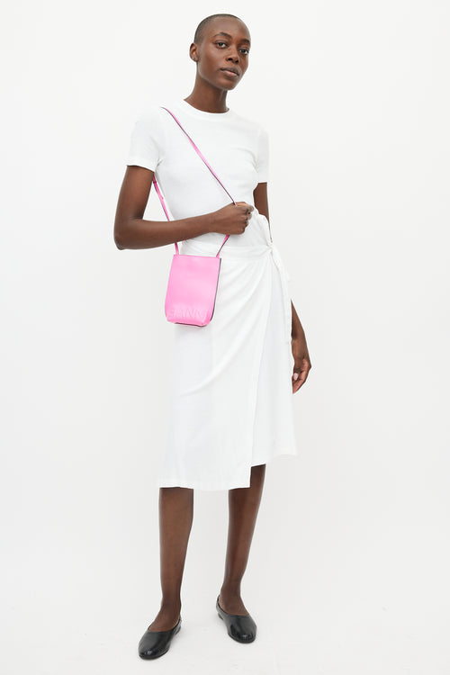 Ganni Neon Pink Mini Embossed Logo Leather Bag