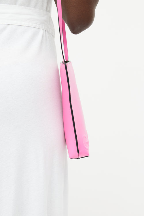 Ganni Neon Pink Mini Embossed Logo Leather Bag