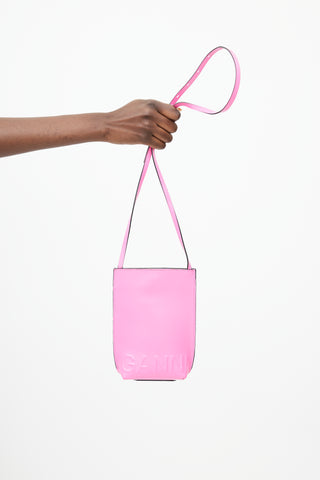 Ganni Neon Pink Mini Embossed Logo Leather Bag