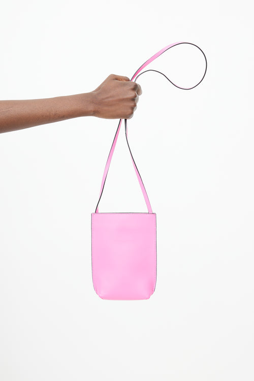 Ganni Neon Pink Mini Embossed Logo Leather Bag