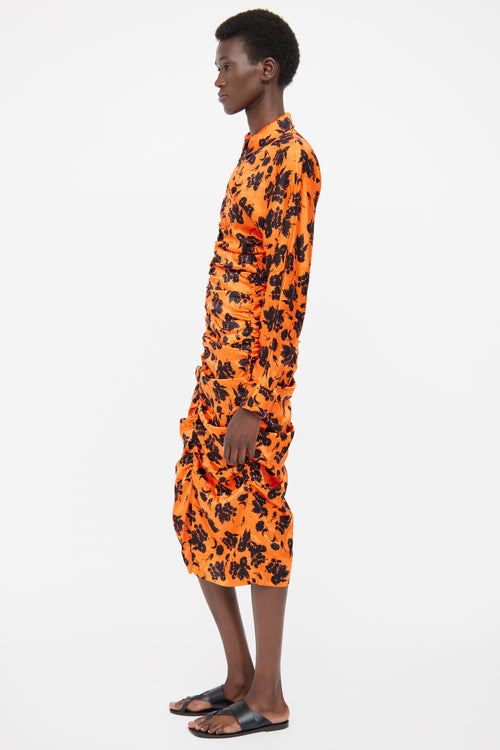 Ganni Orange 
Black Floral Silk Dress