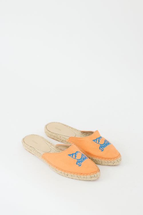 Ganni Orange 
Blue Embroidered Canvas Espadrille Flat