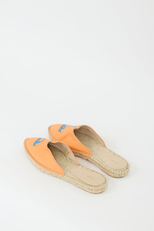 Ganni Orange 
Blue Embroidered Canvas Espadrille Flat