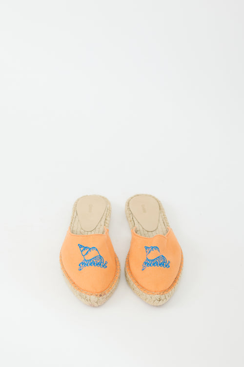 Ganni Orange 
Blue Embroidered Canvas Espadrille Flat