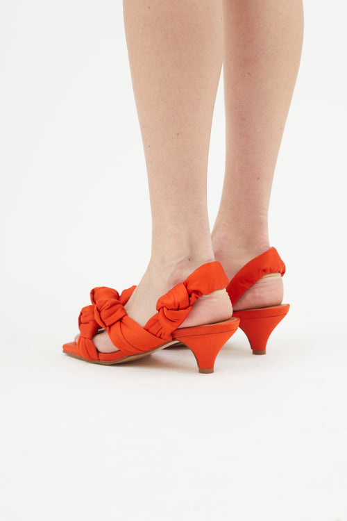 Ganni Orange Satin Knotted Slingback Heel