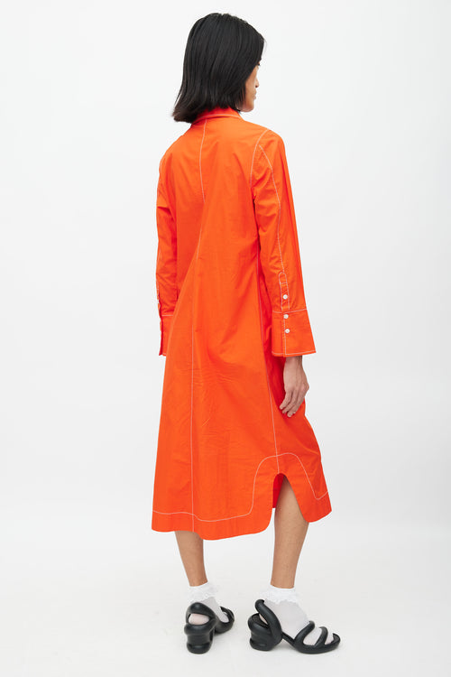 Ganni Orange Ruched Shirt Dress