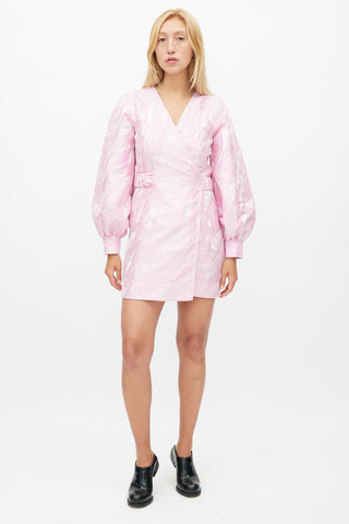 Ganni Pink Jacquard Wrap Dress