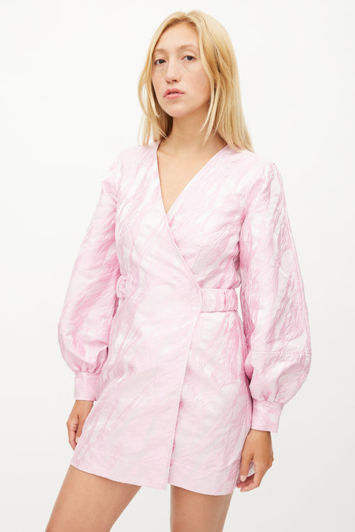 Ganni Pink Jacquard Wrap Dress