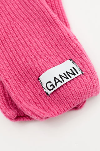 Ganni Pink Wool Long Gloves