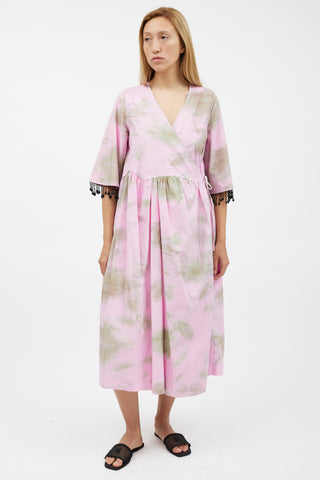 Ganni Pink 
Green Tie Dye Wrap Dress