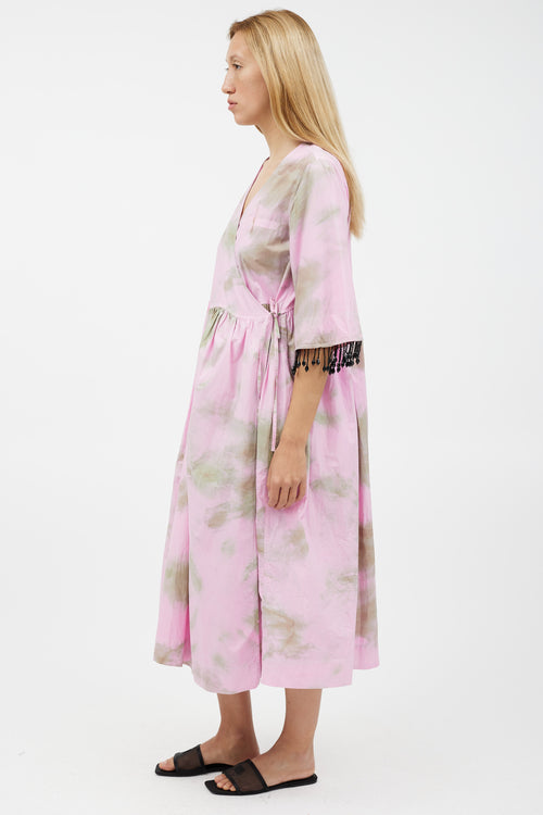 Ganni Pink 
Green Tie Dye Wrap Dress