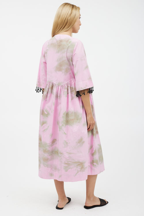 Ganni Pink 
Green Tie Dye Wrap Dress