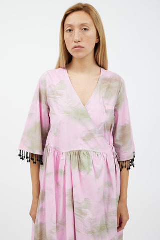 Ganni Pink 
Green Tie Dye Wrap Dress