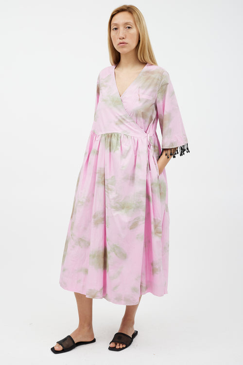 Ganni Pink 
Green Tie Dye Wrap Dress