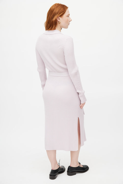 Ganni Pink Ribbed Belted Knit Dress