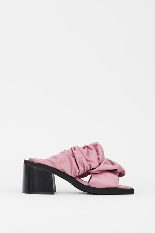 Ganni Pink Ruched Satin Mule