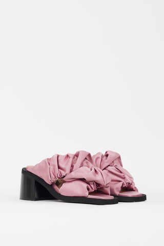 Ganni Pink Ruched Satin Mule